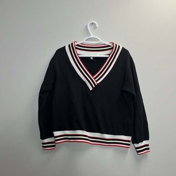 Rebecca Minkoff Women's Black Kristine Sweatshirt V neck Stripes size XS - Picture 2 of 4